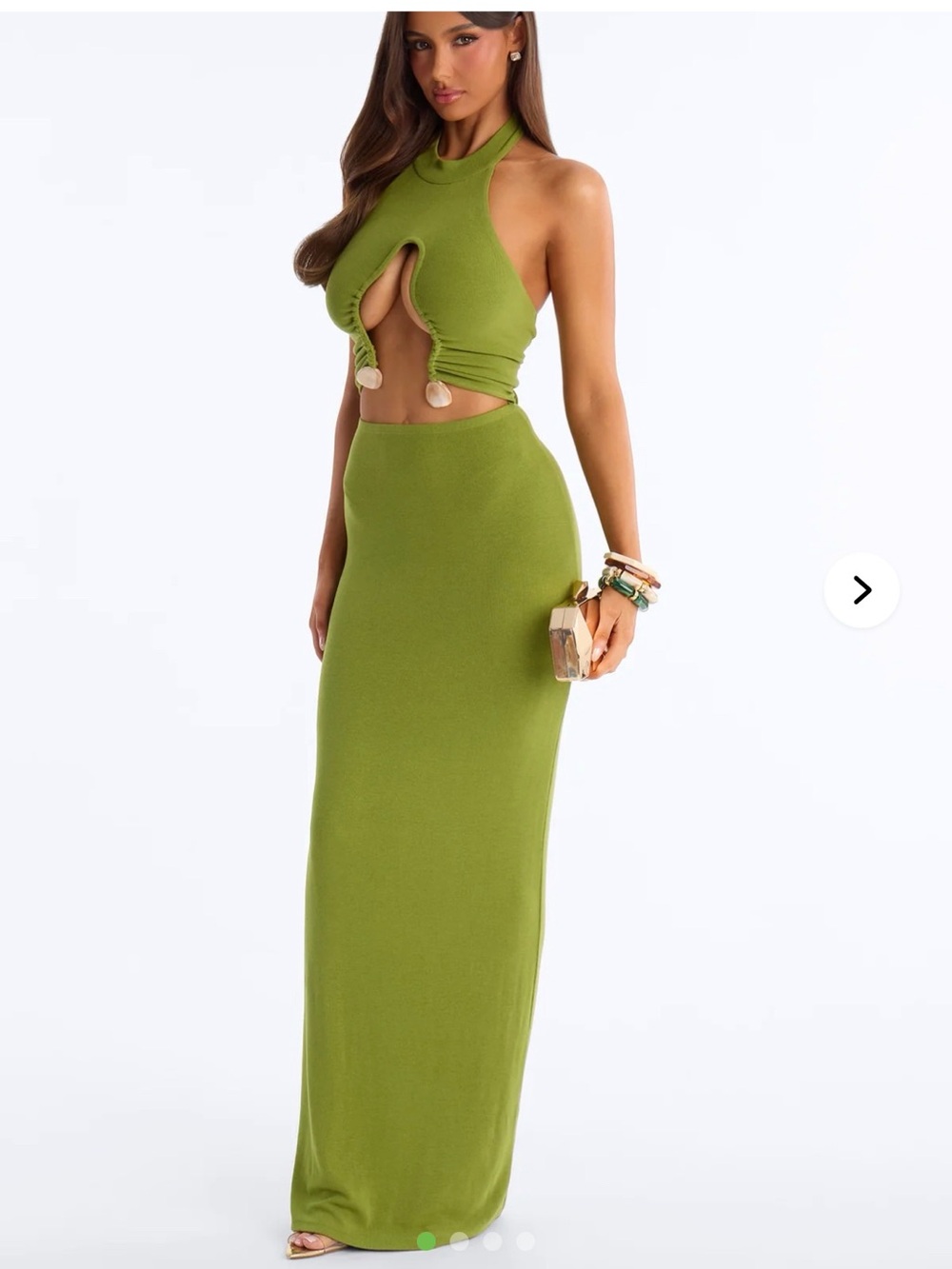 Fashion Nova Olive Green Halter Cutout Maxi Dress